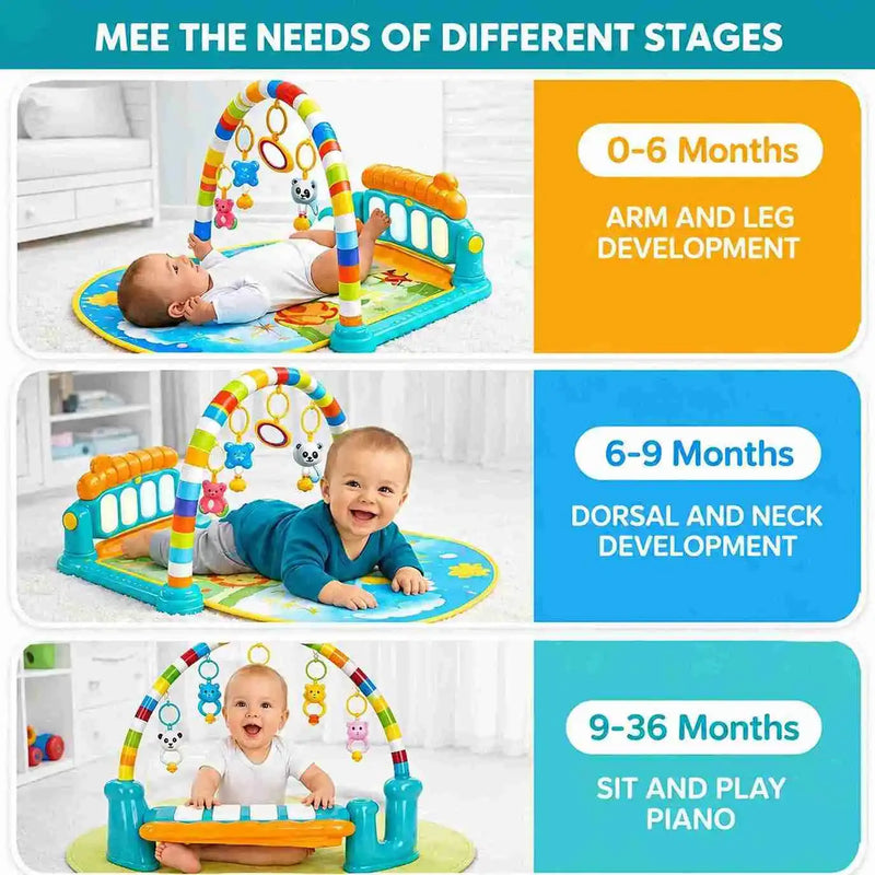 3-in-1 Baby Kick & Play Musical Piano Gym Mat with Activity Arch, Rattles & Mirror (0–36 Months)