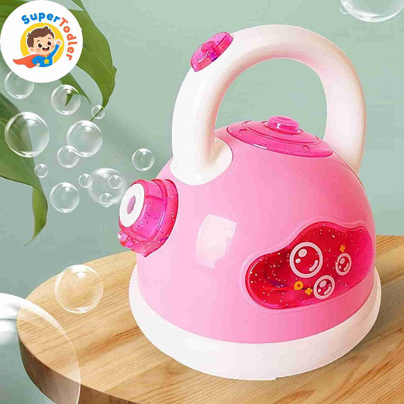 Electric Kettle Bubble Blower Toy – Automatic Tea Pot Bubble Machine with Lights & Sound
