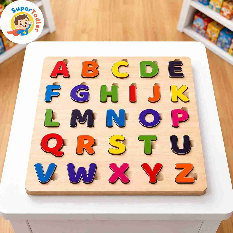 Wooden Capital Alphabet Puzzle Board – A-Z Uppercase Letters Learning Toy