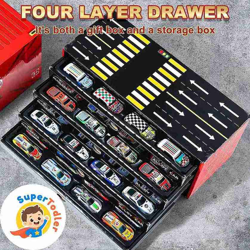 48-Piece Die-Cast Metal Pull Back Racing Cars Set with Parking Track