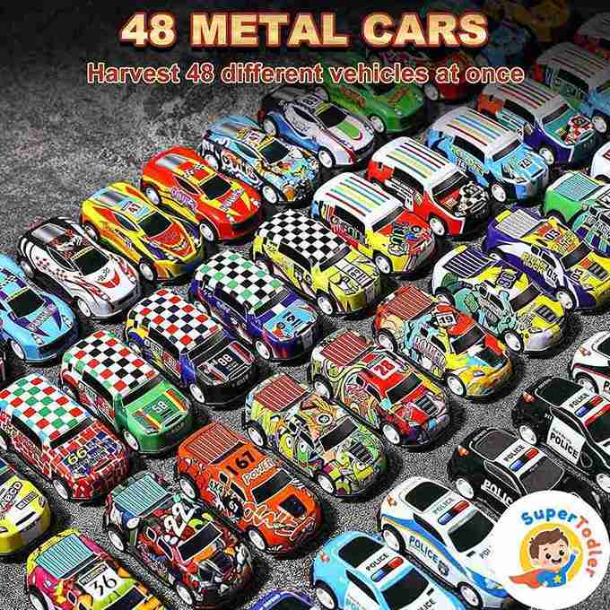 48-Piece Die-Cast Metal Pull Back Racing Cars Set with Parking Track