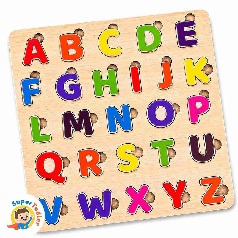 Wooden Capital Alphabet Puzzle Board – A-Z Uppercase Letters Learning Toy