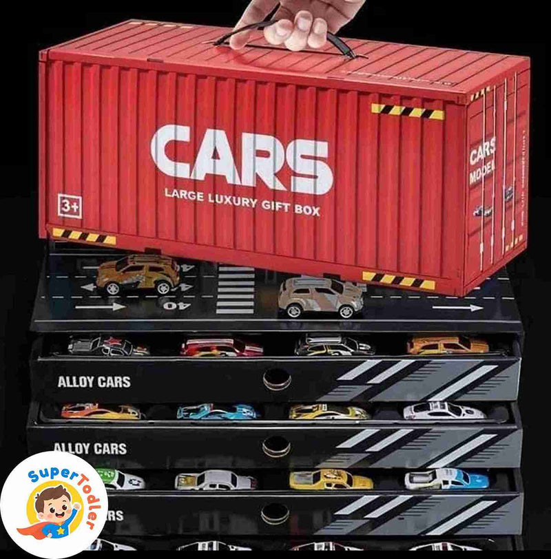 48-Piece Die-Cast Metal Pull Back Racing Cars Set with Parking Track