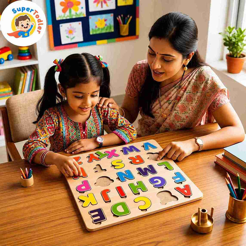 Wooden Capital Alphabet Puzzle Board – A-Z Uppercase Letters Learning Toy