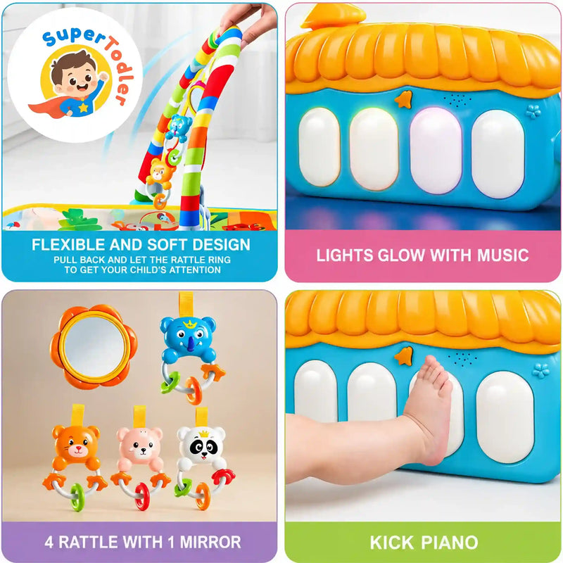 3-in-1 Baby Kick & Play Musical Piano Gym Mat with Activity Arch, Rattles & Mirror (0–36 Months)