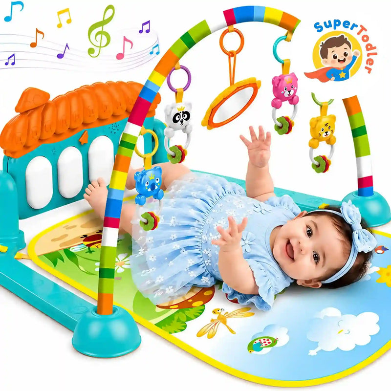 3-in-1 Baby Kick & Play Musical Piano Gym Mat with Activity Arch, Rattles & Mirror (0–36 Months)