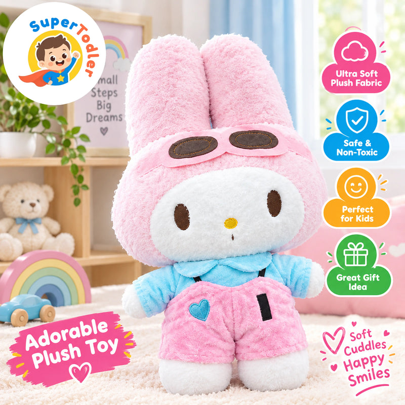 Cute Bunny Plush Toy for Kids – Soft Pink Character Doll with Goggles & Colorful Outfit