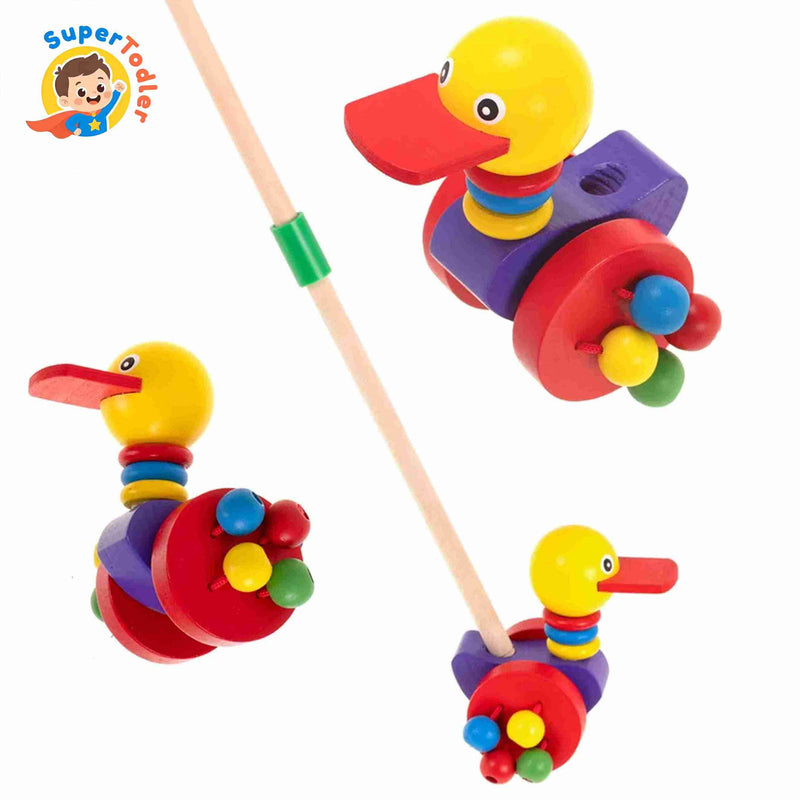 Wooden Push & Pull Along Duck Toy – Active Walking Toy for Toddlers