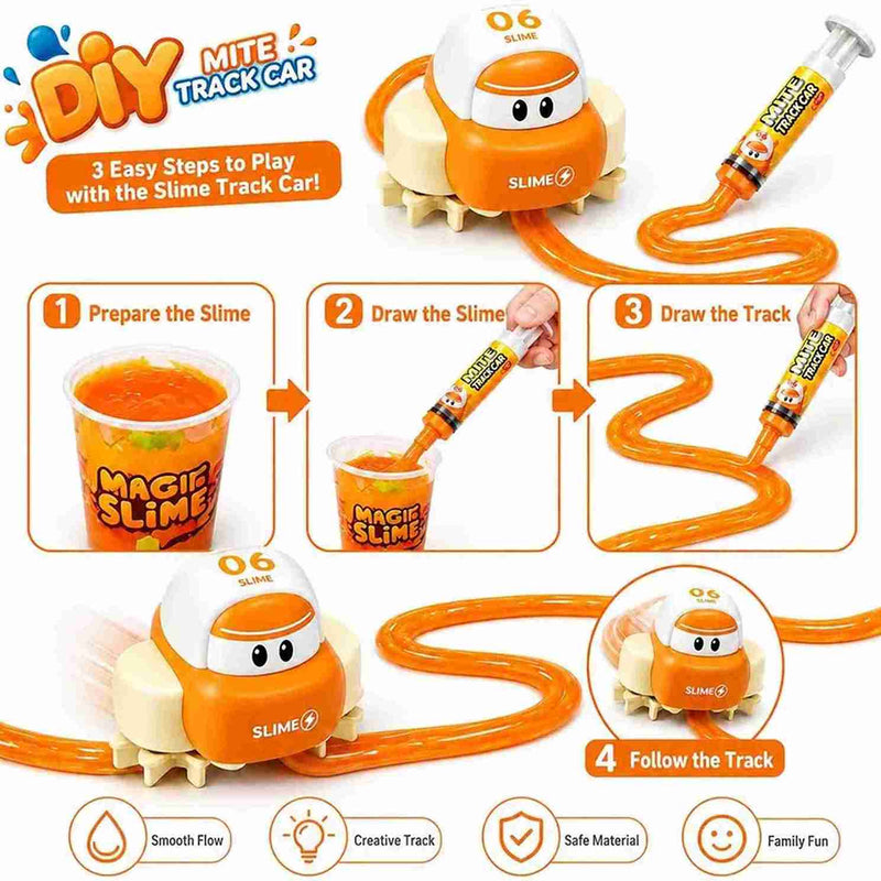 DIY Slime Track Car Kit – Creative Path Following Toy Car with Syringe & Magic Slime