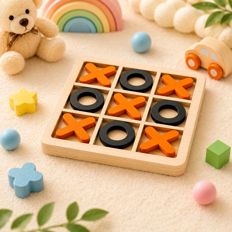 Wooden Tic Tac Toe Game for Kids & Family – Classic Strategy Board Game
