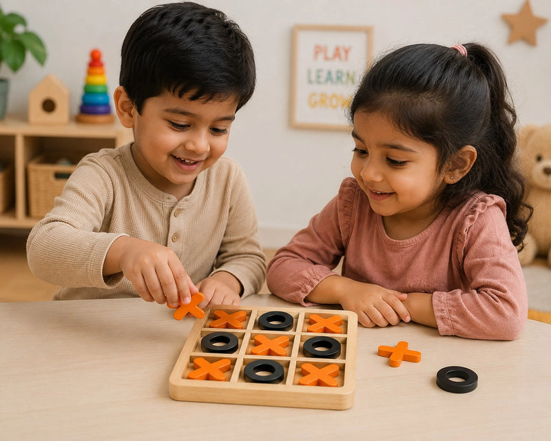 Wooden Tic Tac Toe Game for Kids & Family – Classic Strategy Board Game