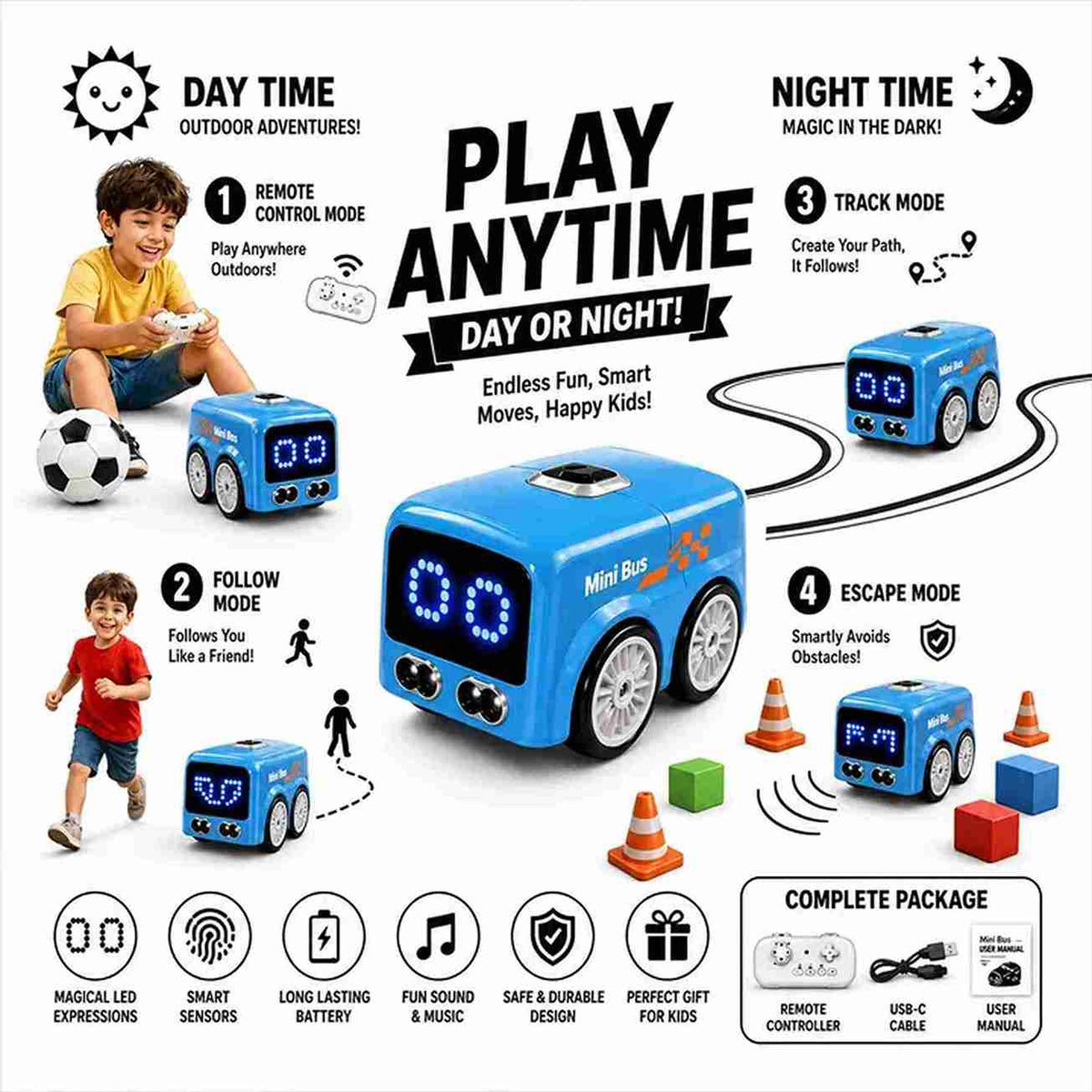 5-in-1 Magic Mini Smart RC Bus – Remote Control Educational Toy Vehicle
