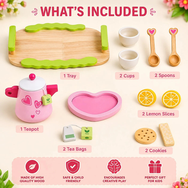 Wooden Tea Party Pretend Play Set for Kids