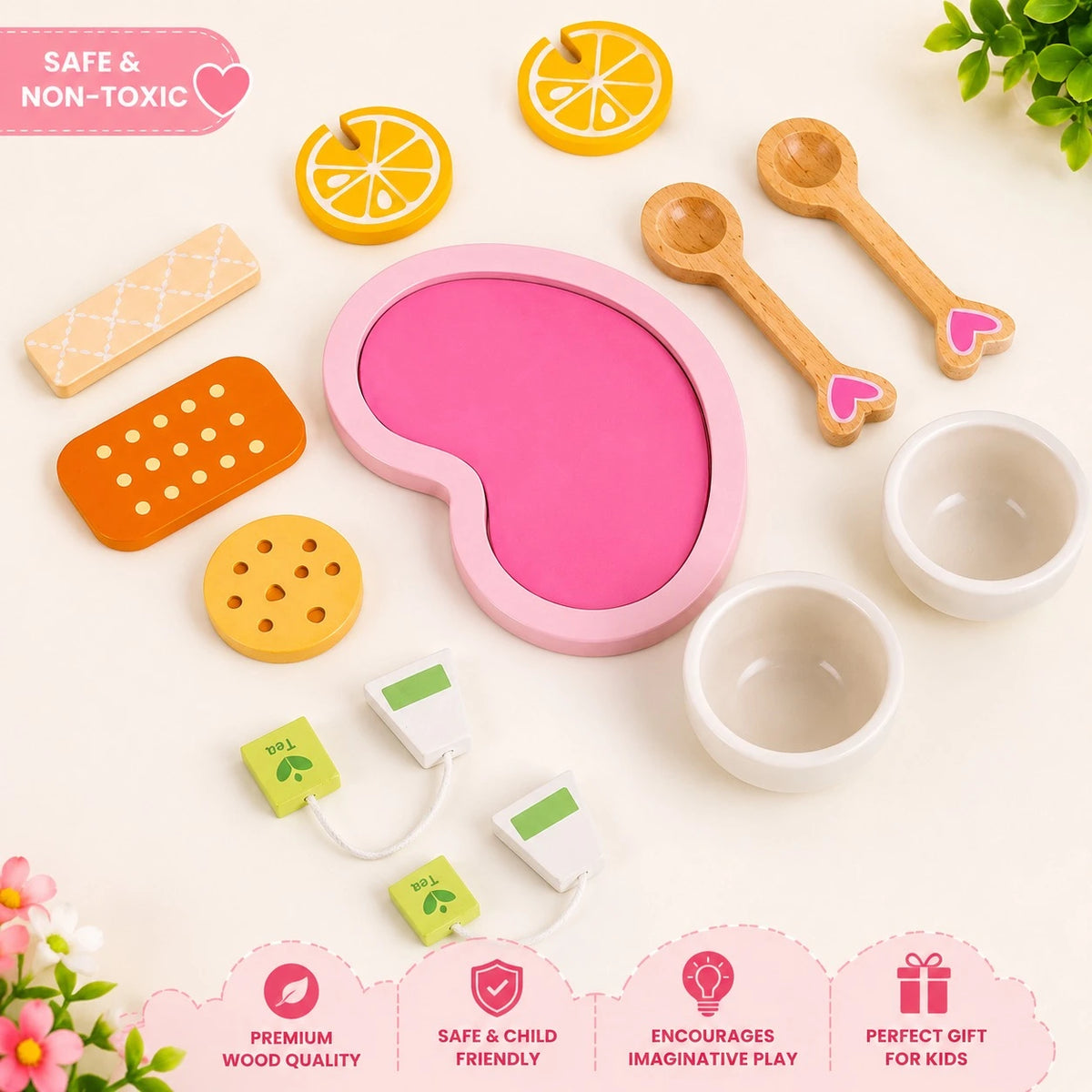 Wooden Tea Party Pretend Play Set for Kids