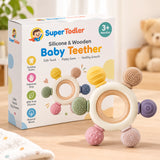 Silicone & Wooden Baby Teether – Sensory Teething Toy
