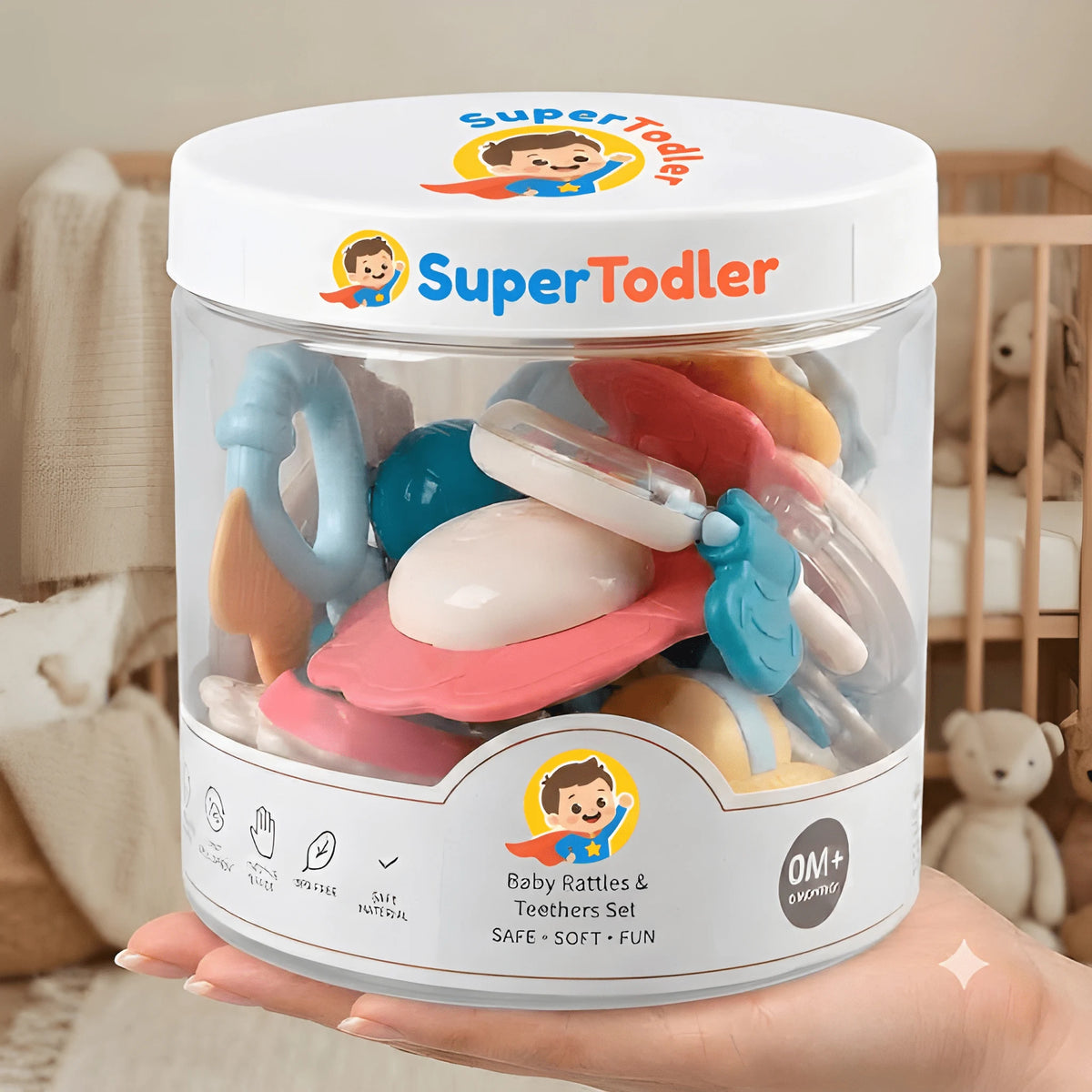 SuperTodler 10 Pcs Baby Rattles & Teethers Set – Sensory Development Toys for Newborns