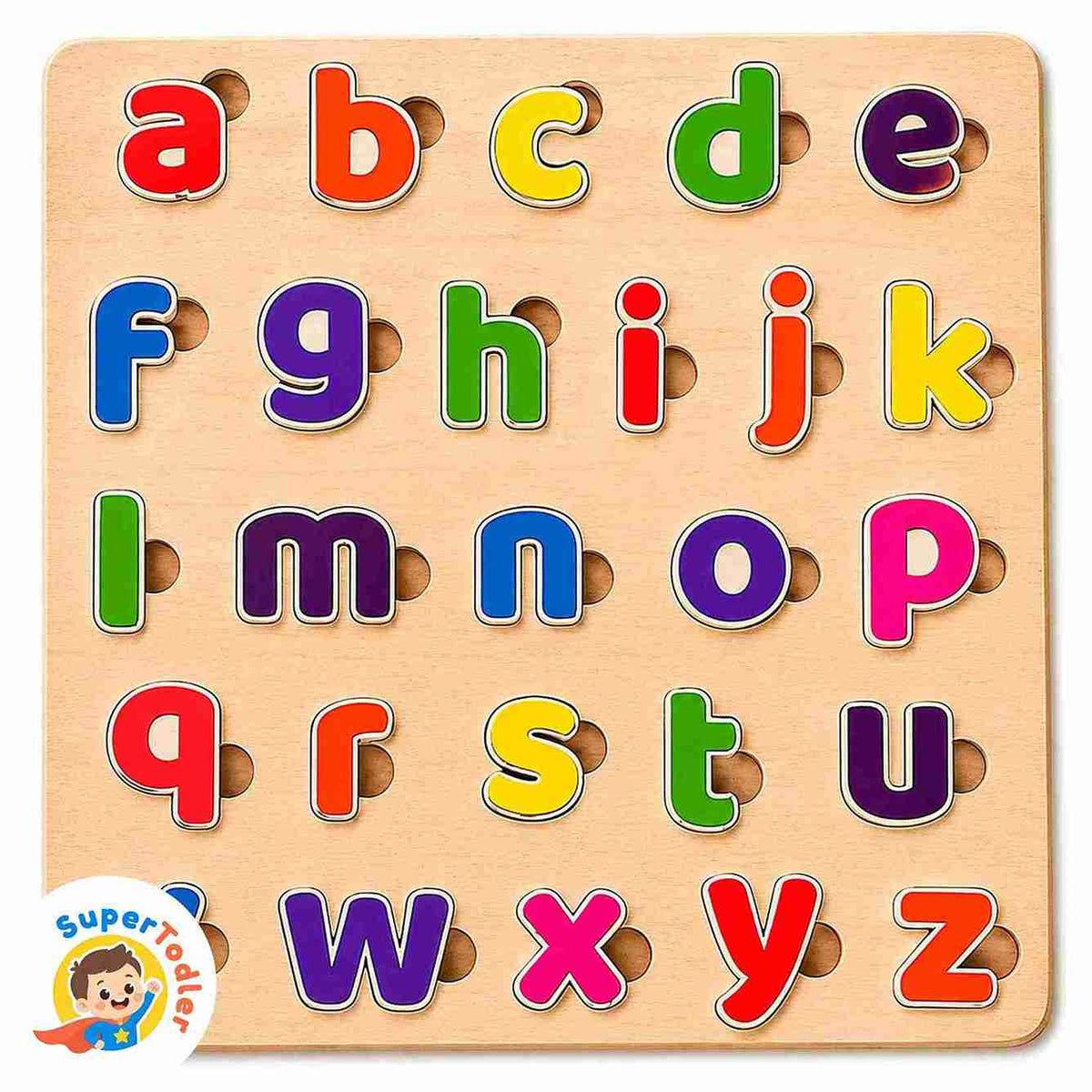 Wooden Lowercase Alphabet Puzzle Board – A-Z Small Letters Learning Toy (20 x 20 cm)