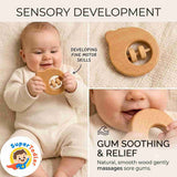 Wooden Baby Teether & Rattle Toy – Smooth Natural Wood Sensory Grasping Toy