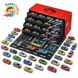 48-Piece Die-Cast Metal Pull Back Racing Cars Set with Parking Track