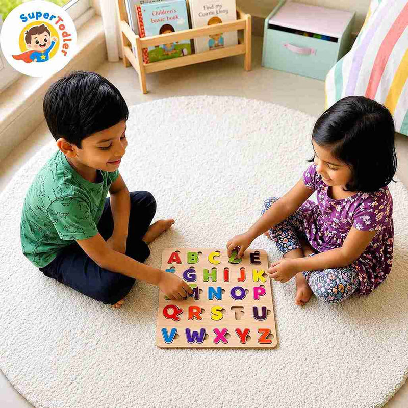Wooden Capital Alphabet Puzzle Board – A-Z Uppercase Letters Learning Toy