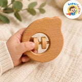 Wooden Baby Teether & Rattle Toy – Smooth Natural Wood Sensory Grasping Toy