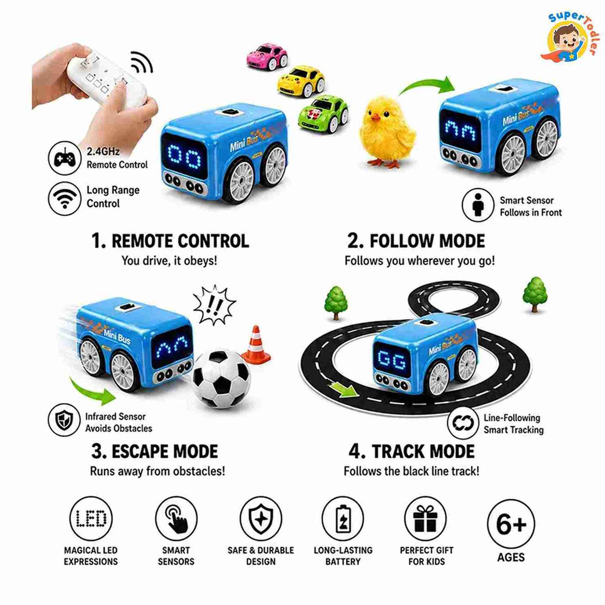 5-in-1 Magic Mini Smart RC Bus – Remote Control Educational Toy Vehicle