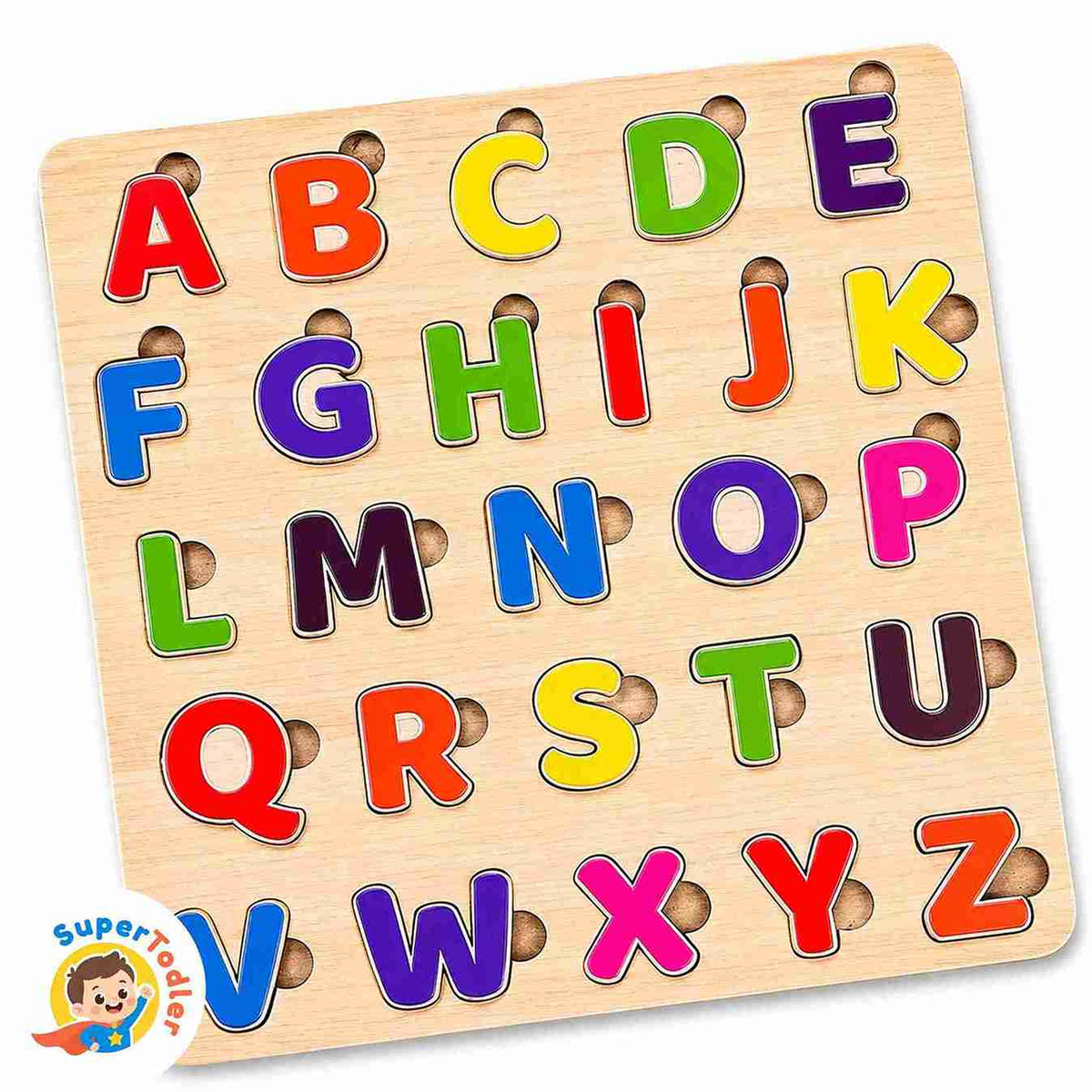 Wooden Capital Alphabet Puzzle Board – A-Z Uppercase Letters Learning Toy