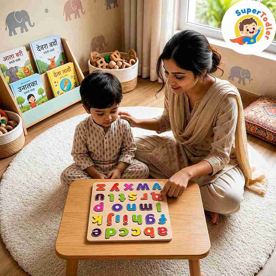 Wooden Lowercase Alphabet Puzzle Board – A-Z Small Letters Learning Toy (20 x 20 cm)