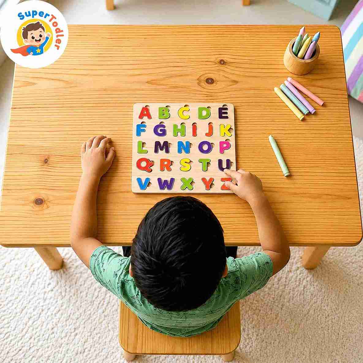 Wooden Capital Alphabet Puzzle Board – A-Z Uppercase Letters Learning Toy