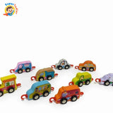 Wooden Toy Vehicle Set – Connectable Cars & Train Links Montessori Toy