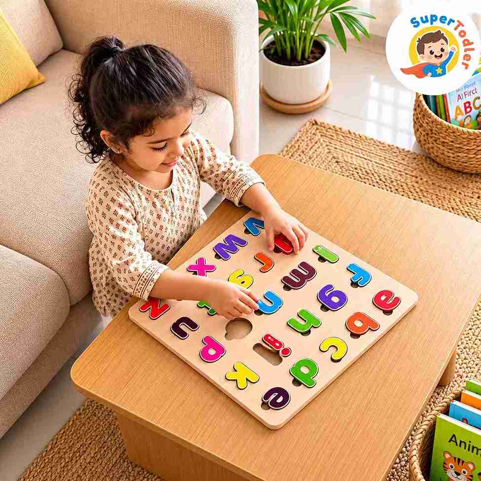 Wooden Lowercase Alphabet Puzzle Board – A-Z Small Letters Learning Toy (20 x 20 cm)