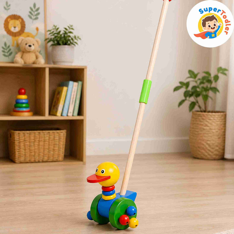 Wooden Push & Pull Along Duck Toy – Active Walking Toy for Toddlers