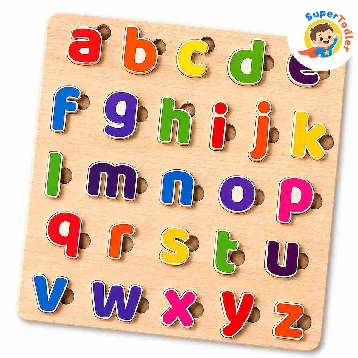 Wooden Lowercase Alphabet Puzzle Board – A-Z Small Letters Learning Toy (20 x 20 cm)