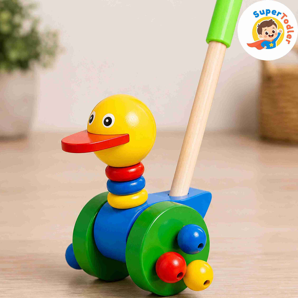 Wooden Push & Pull Along Duck Toy – Active Walking Toy for Toddlers