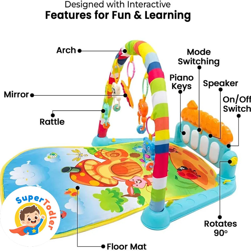 3-in-1 Baby Kick & Play Musical Piano Gym Mat with Activity Arch, Rattles & Mirror (0–36 Months)