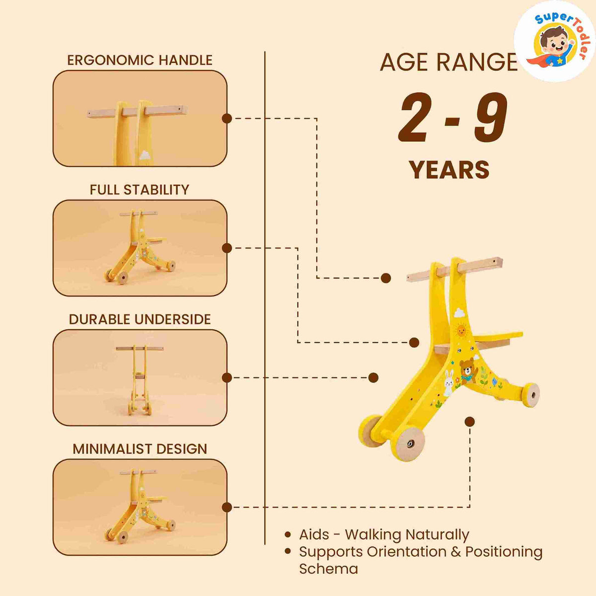 2-in-1 Wooden Balance Walker & Ride-On Trike – Convertible Montessori Push Toy (Ages 2-9 Years)