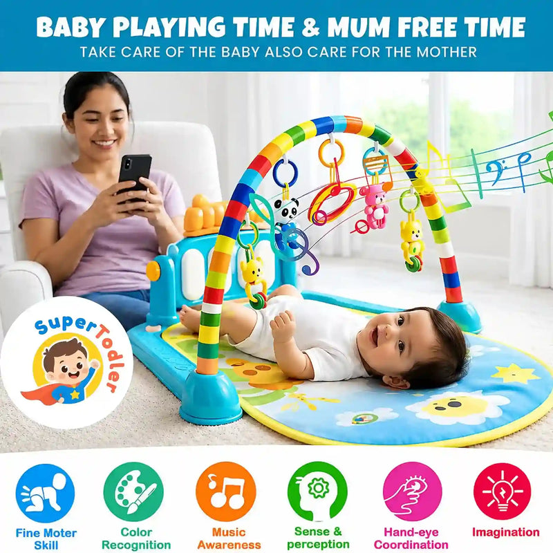 3-in-1 Baby Kick & Play Musical Piano Gym Mat with Activity Arch, Rattles & Mirror (0–36 Months)