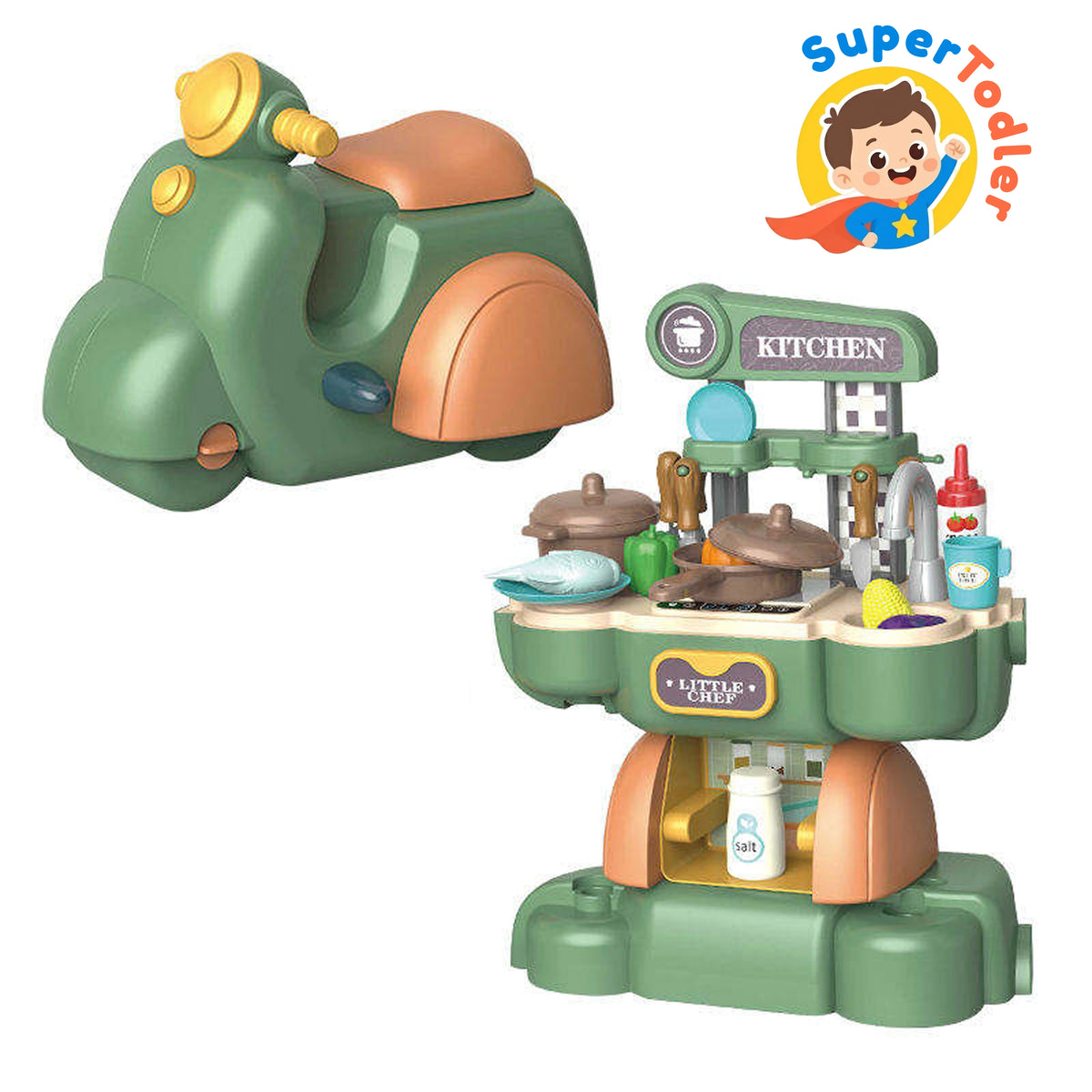 Motorcycle DIY Play House Cooking Toy – 2-in-1 Pretend Play Set