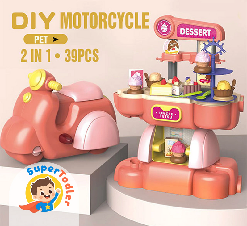 Motorcycle DIY Play House Cooking Toy – 2-in-1 Pretend Play Set
