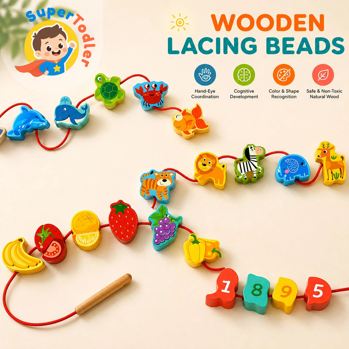 Wooden Lacing Beads & Threading Toy for Kids – Educational Fine Motor Learning Set