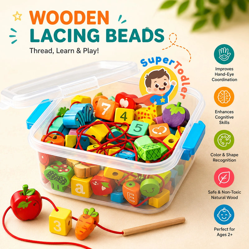 Wooden Lacing Beads & Threading Toy for Kids – Educational Fine Motor Learning Set