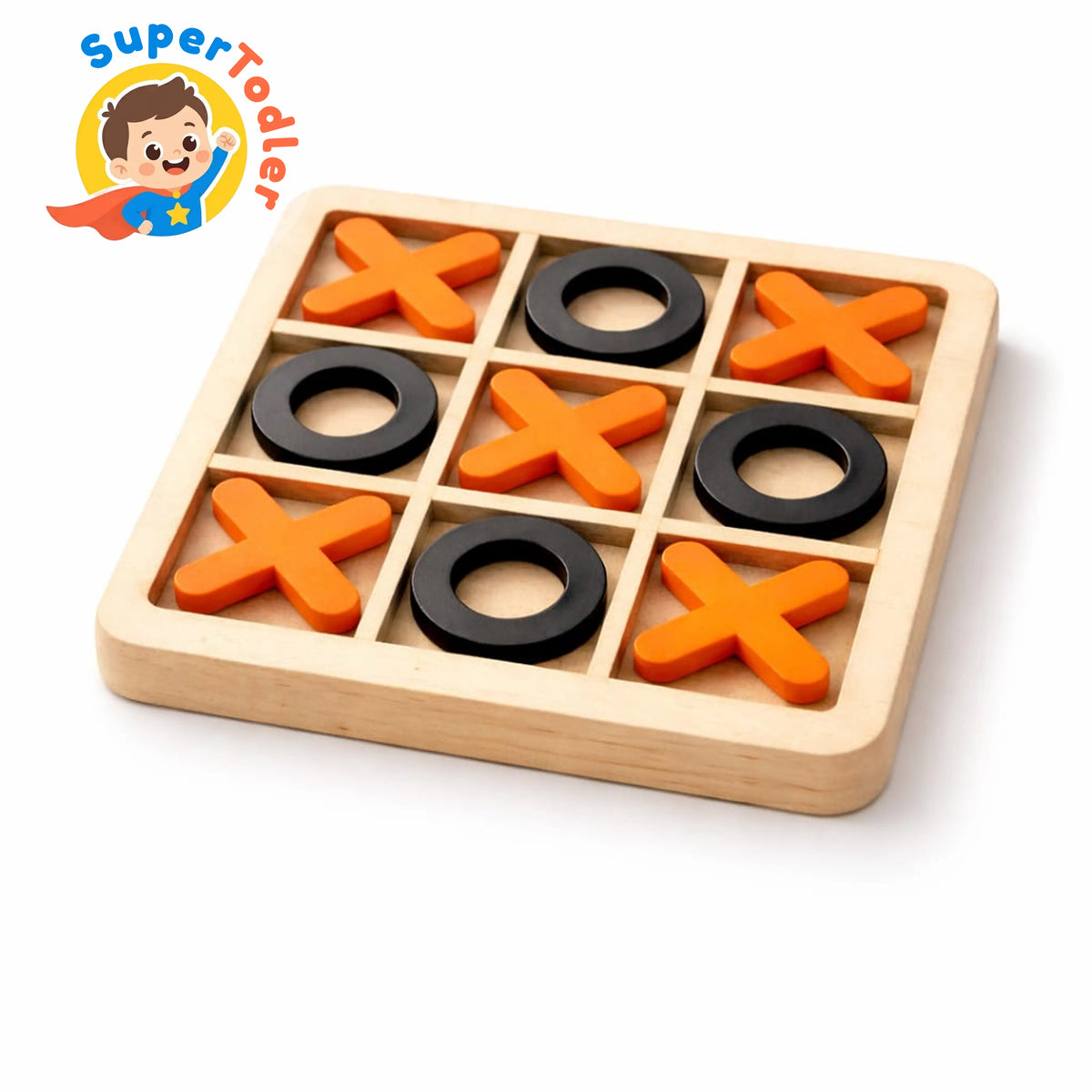 Wooden Tic Tac Toe Game for Kids & Family – Classic Strategy Board Game