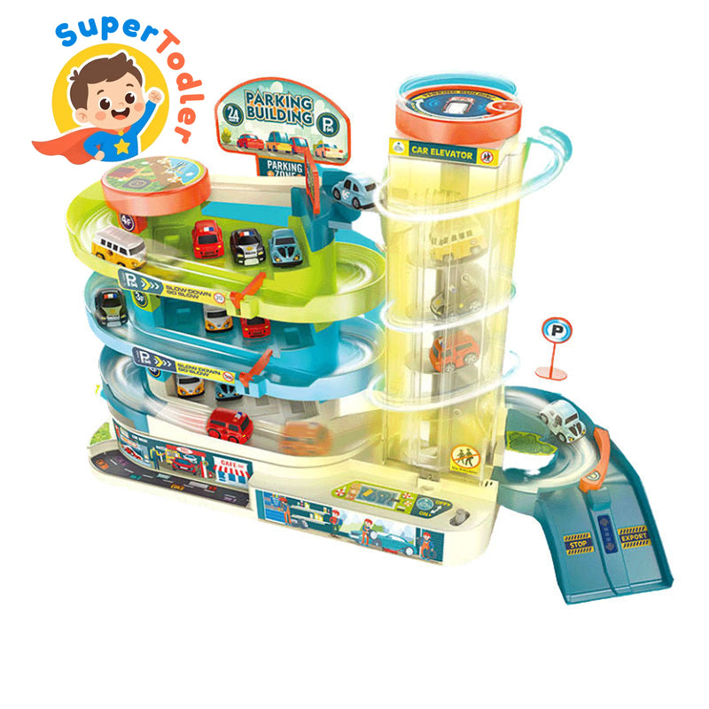 Electric City Dinosaur Park Steering Wheel Traffic Rail Car Parking Lot Track Toy Set
