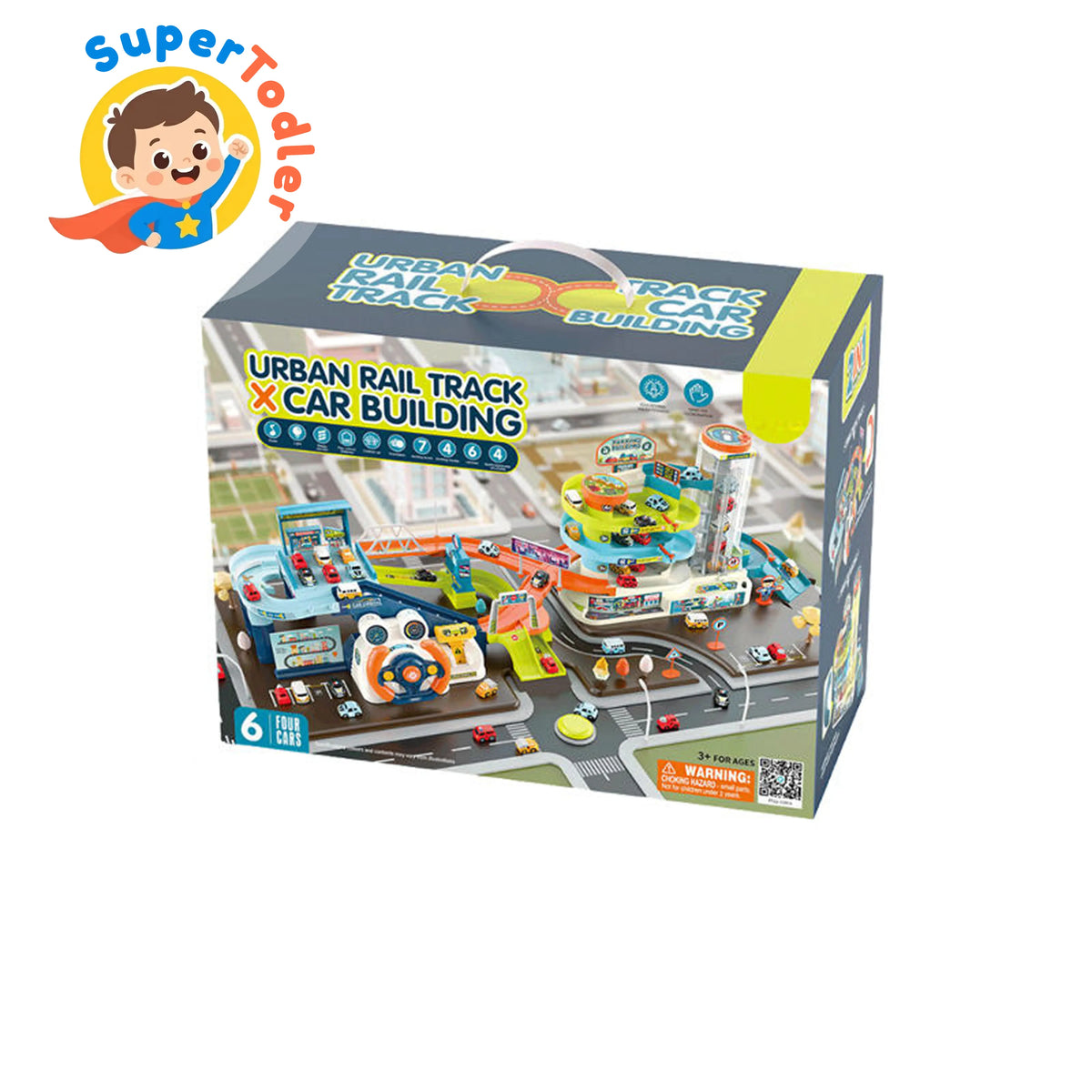 Electric City Dinosaur Park Steering Wheel Traffic Rail Car Parking Lot Track Toy Set
