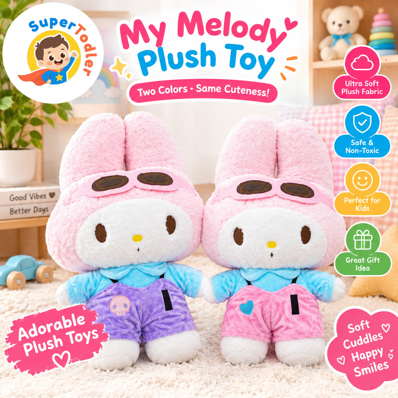 Cute Bunny Plush Toy for Kids – Soft Pink Character Doll with Goggles & Colorful Outfit