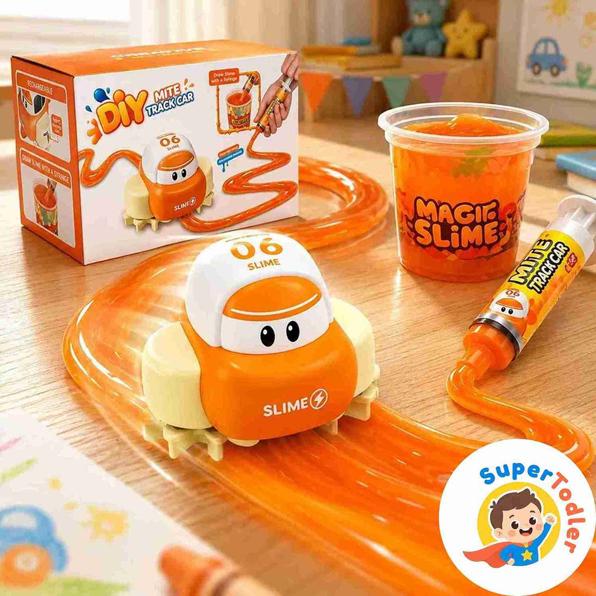 DIY Slime Track Car Kit – Creative Path Following Toy Car with Syringe & Magic Slime