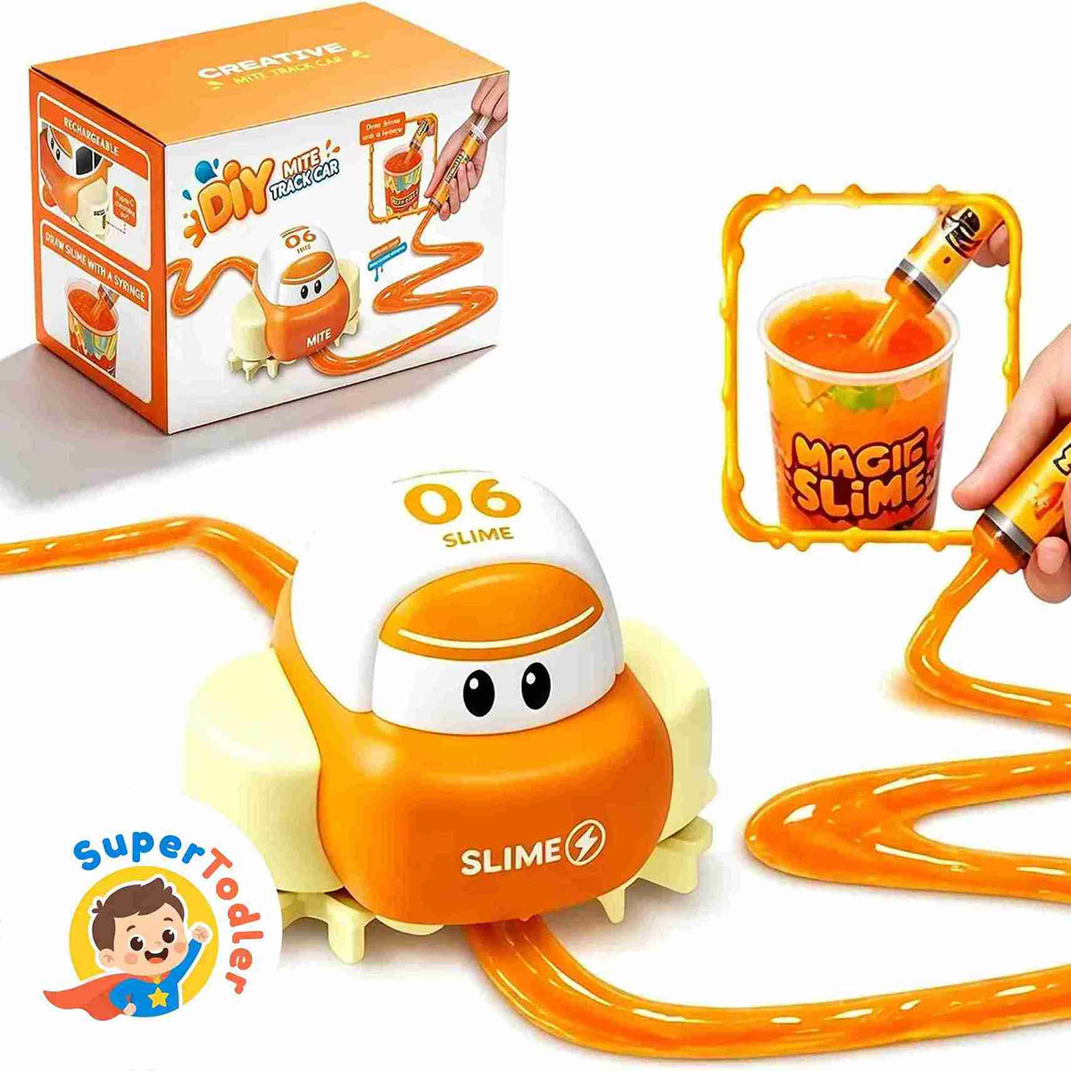 DIY Slime Track Car Kit – Creative Path Following Toy Car with Syringe & Magic Slime