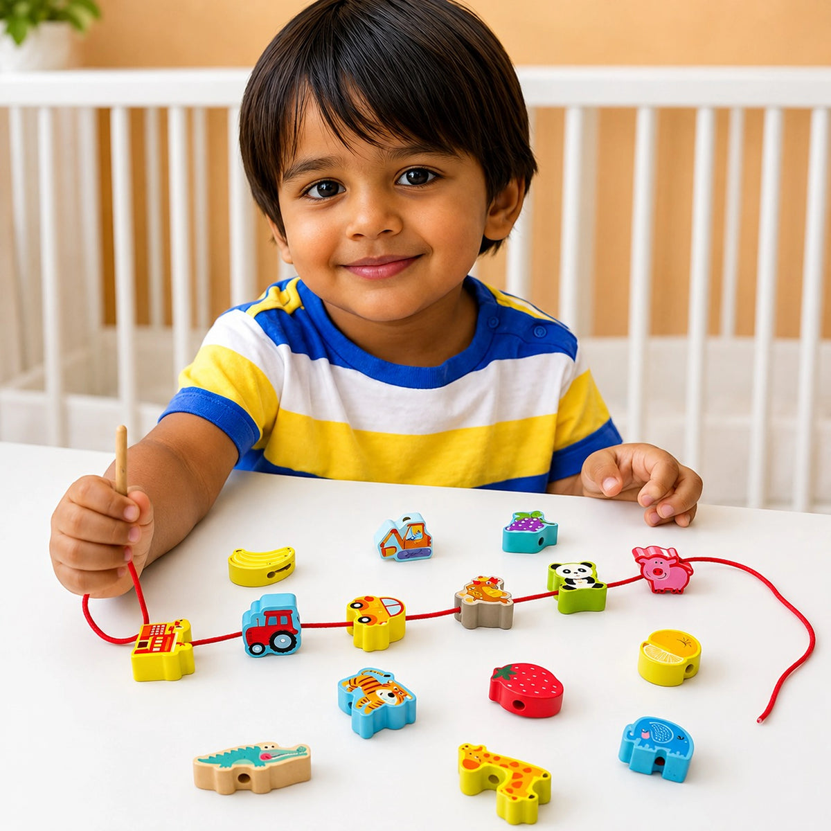 Wooden Lacing Beads & Threading Toy for Kids – Educational Fine Motor Learning Set