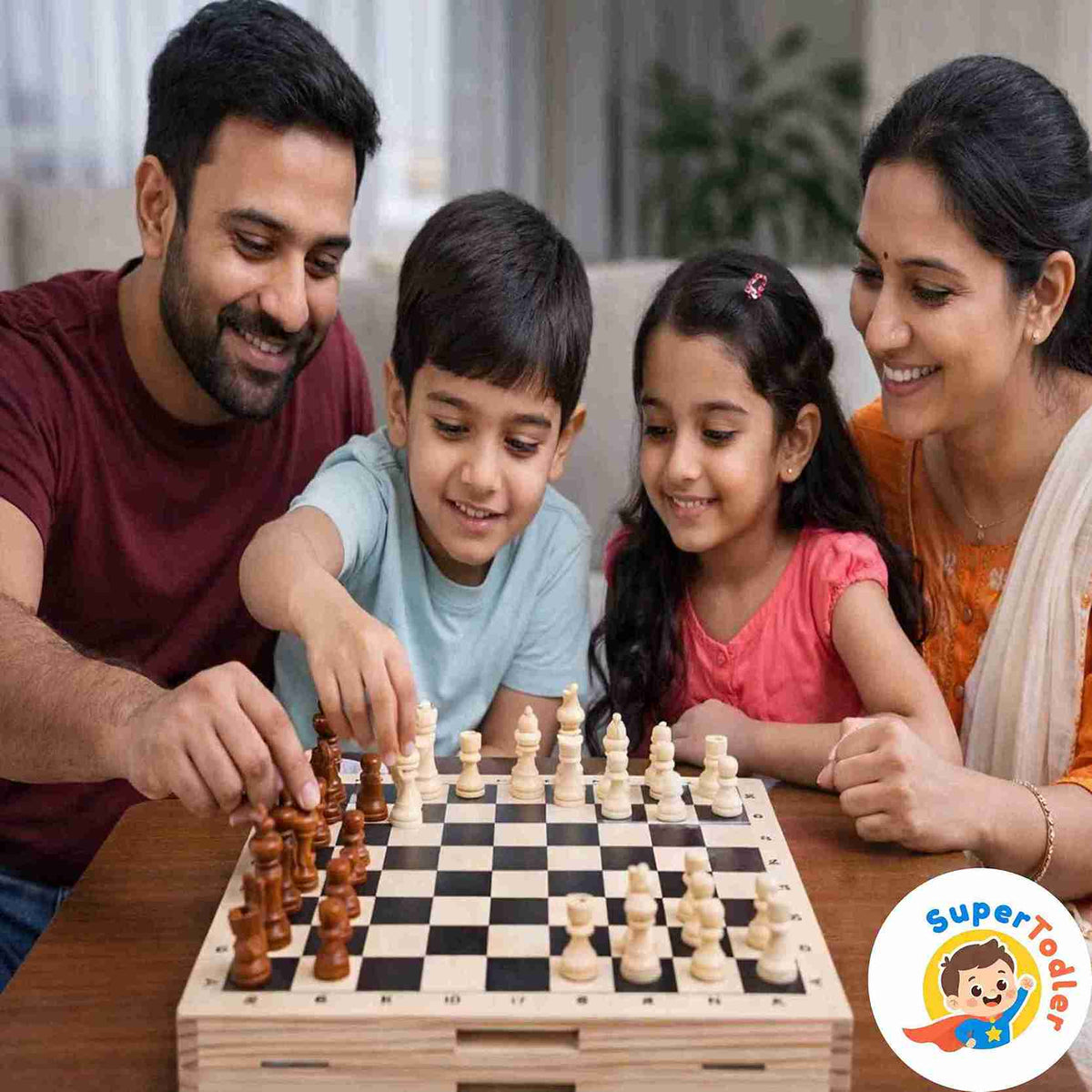 2-in-1 Wooden Foldable Fast Sling Puck & Chess Board Game Set