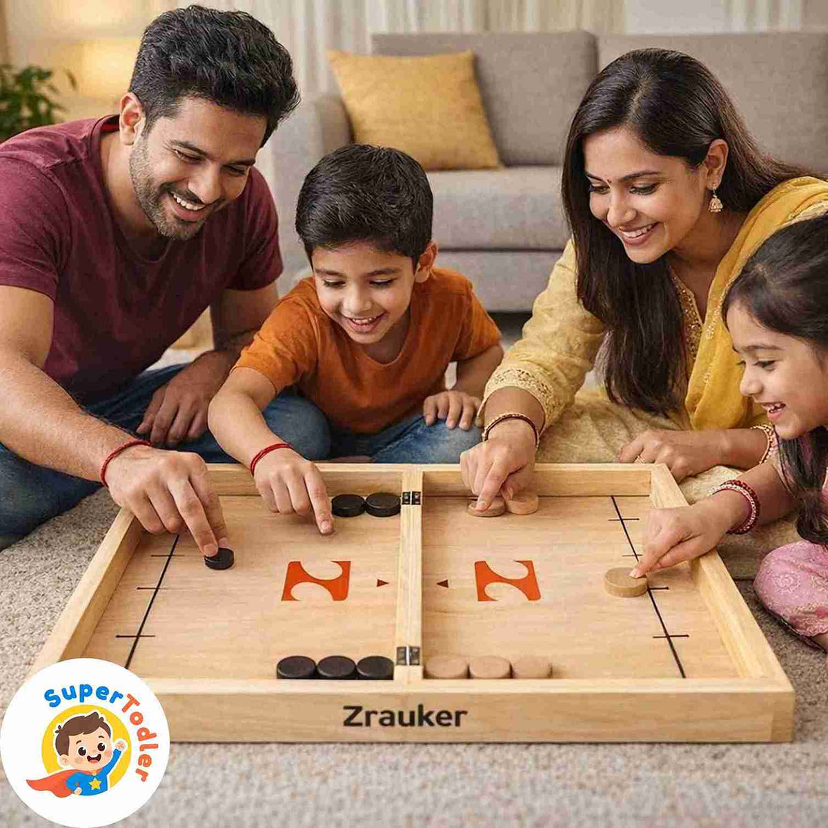 2-in-1 Wooden Foldable Fast Sling Puck & Chess Board Game Set